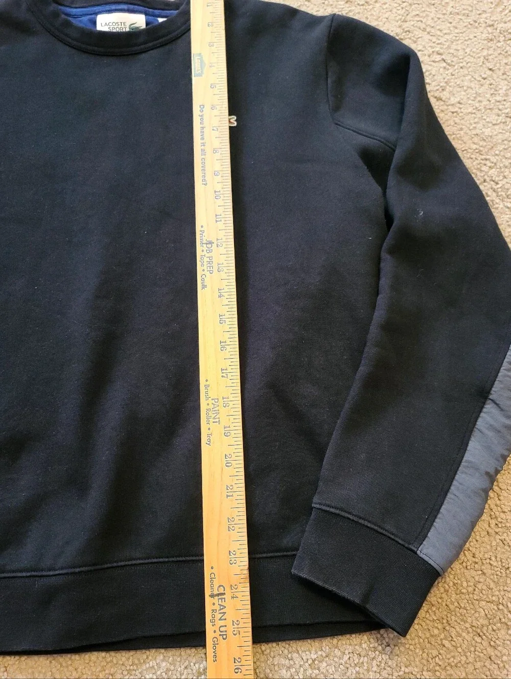 Men's L, Lacoste Black Crewneck Sweatshirt with Gray Sleeve Panels